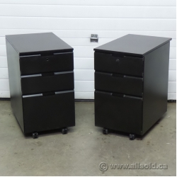 Set of 2 SMED Black Rolling 3 Drawer Tool Cabinet Pedestals